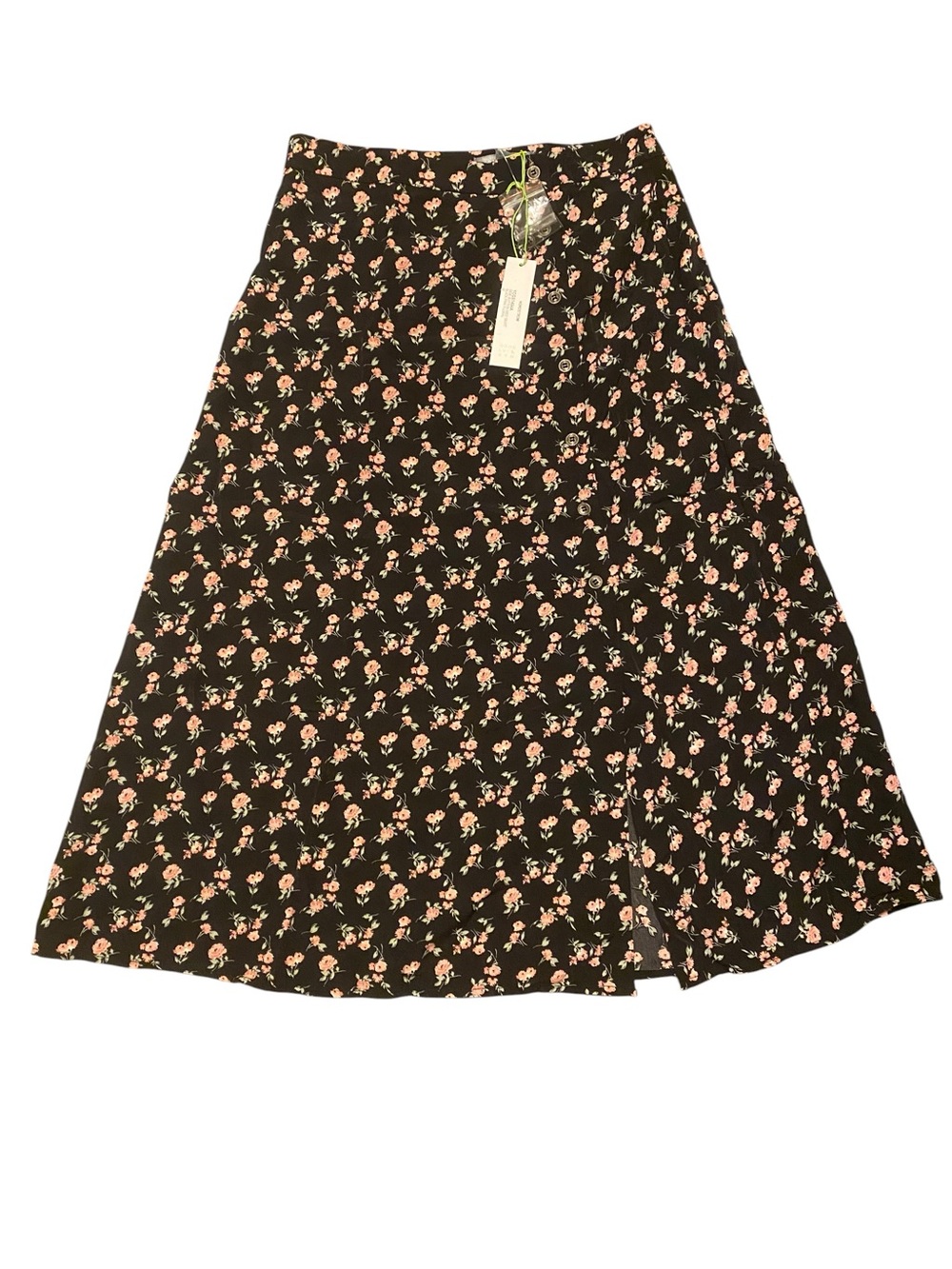 Good Luck Gem Black Pink Floral Midi Skirt With Side Slit Size Women’s Medium